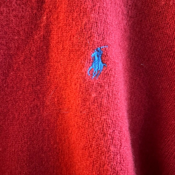 Polo Ralph Lauren Red sweater 100% lambswool Blue Pony vintage polo collar prep - Picture 4 of 5